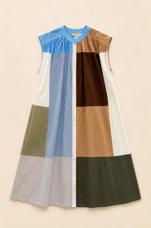The Jolie Patchwork Dress In Khaki