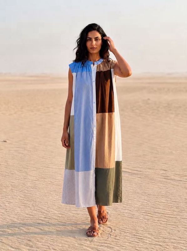 The Jolie Patchwork Dress In Khaki