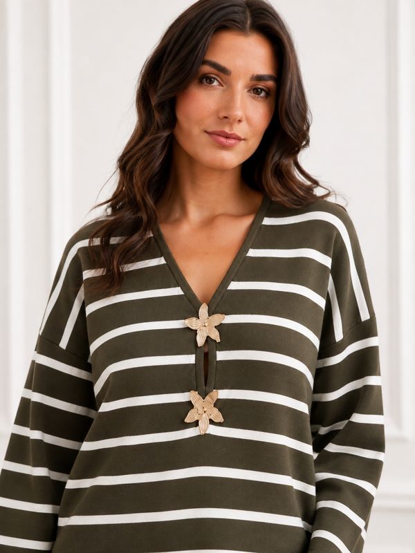 The Olive Stripe Knit In Khaki