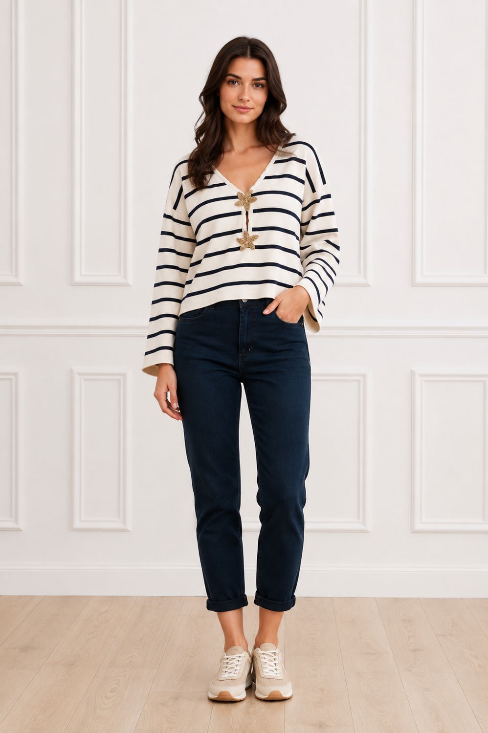 The Olive Stripe Knit In Navy