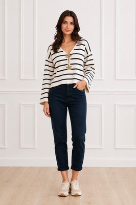 The Olive Stripe Knit In Navy