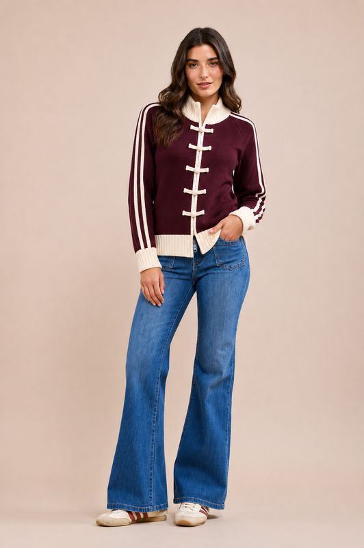 The Rachel Burgundy And Cream Cardigan