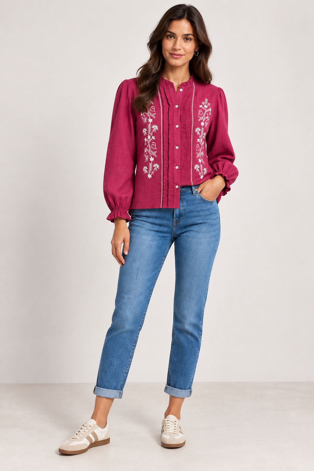 The Sheena Embroidered Blouse In Raspberry