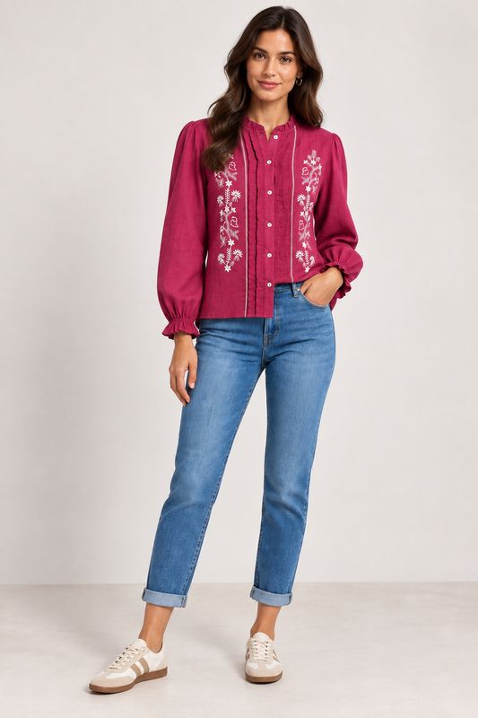 The Sheena Embroidered Blouse In Raspberry
