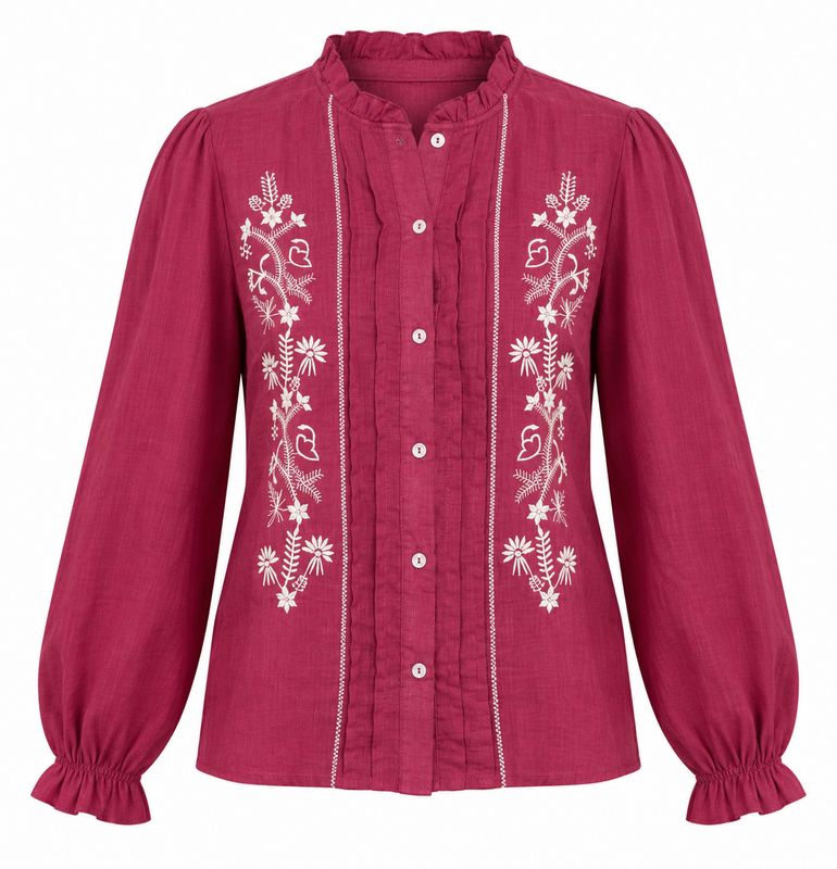 The Sheena Embroidered Blouse In Raspberry