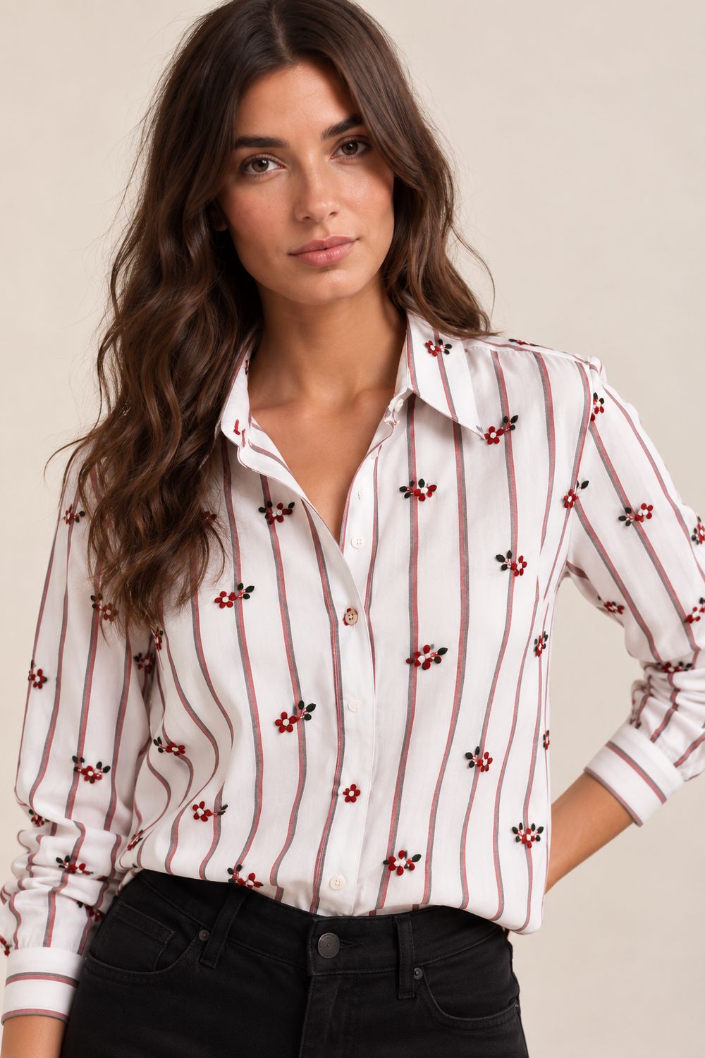 The Florence Floral Stripe Embroidered Shirt