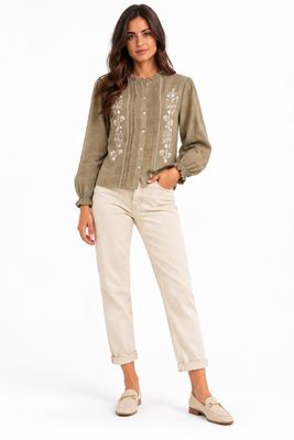 The Sheena Embroidered Blouse In Khaki