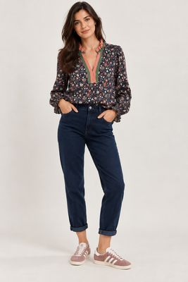 The Stevie Navy Floral Contrast Blouse