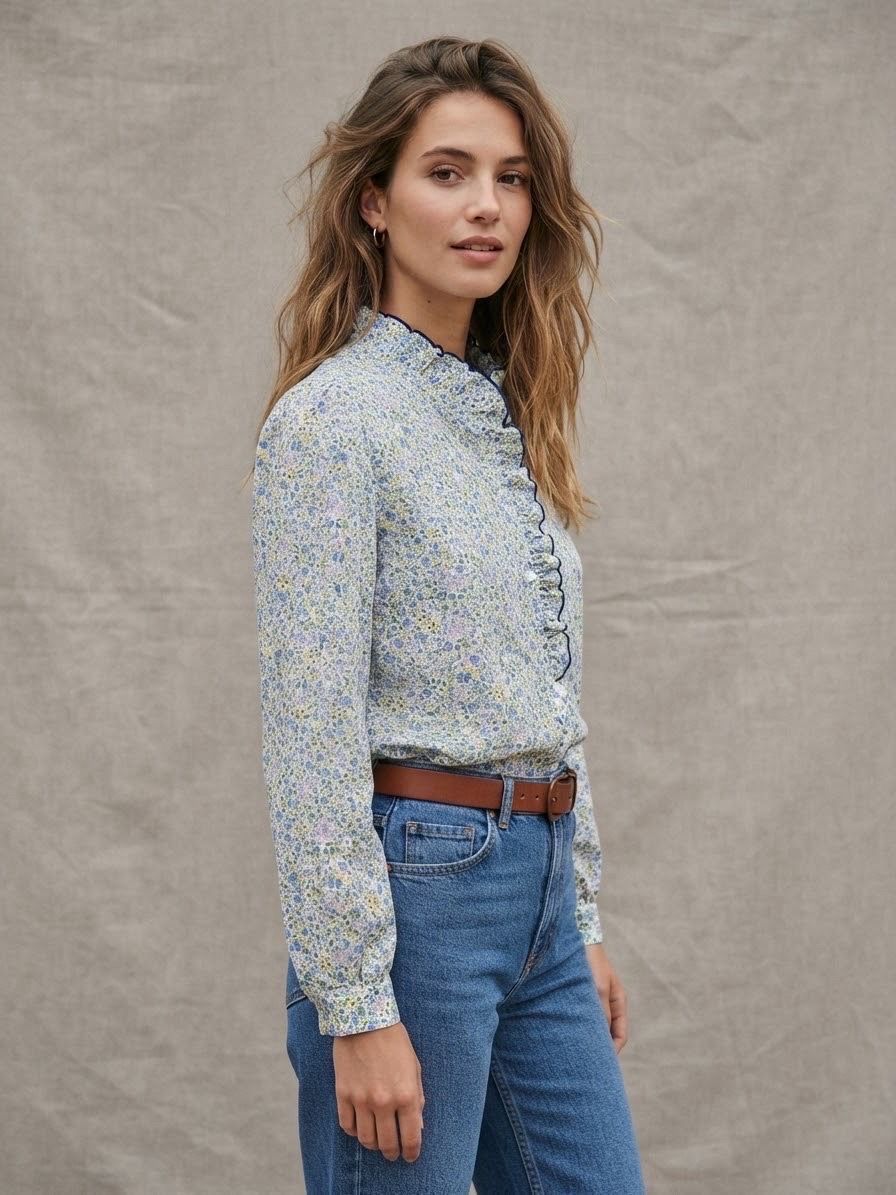 The Amelia Floral Blouse In Blue