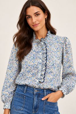 The Amelia Floral Blouse In Blue