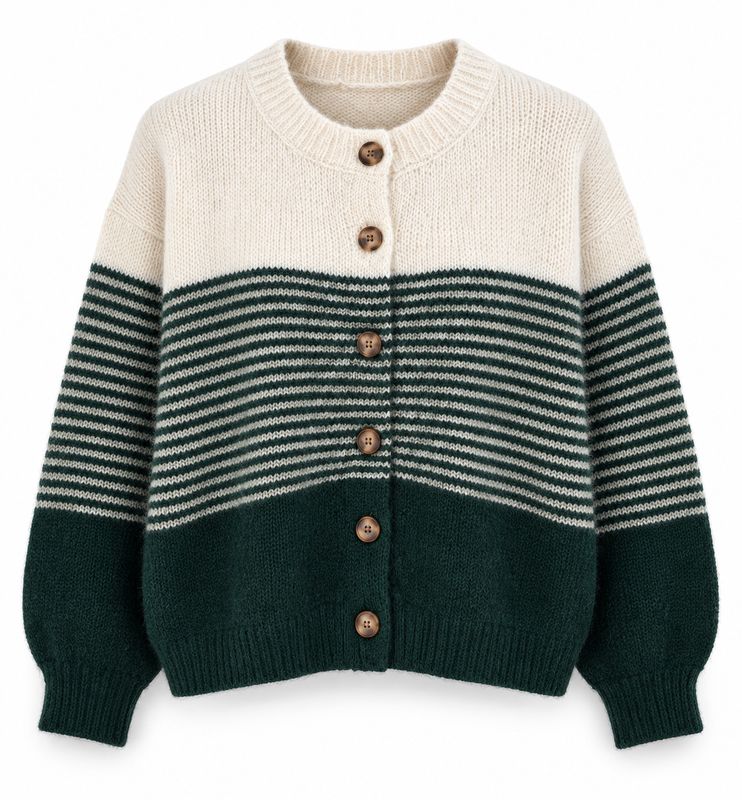 The Erin Stripe Cardigan In Bottle Green