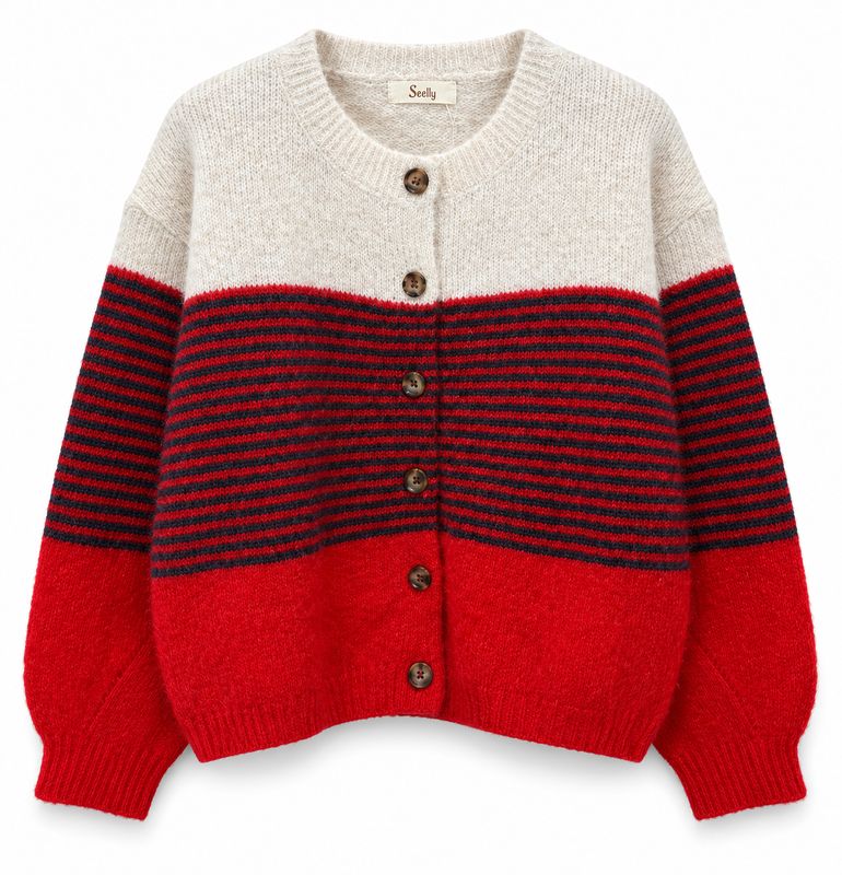 The Erin Stripe Knit Cardigan In Red