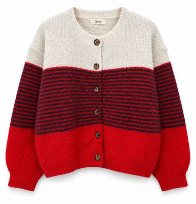 The Erin Stripe Knit Cardigan In Red