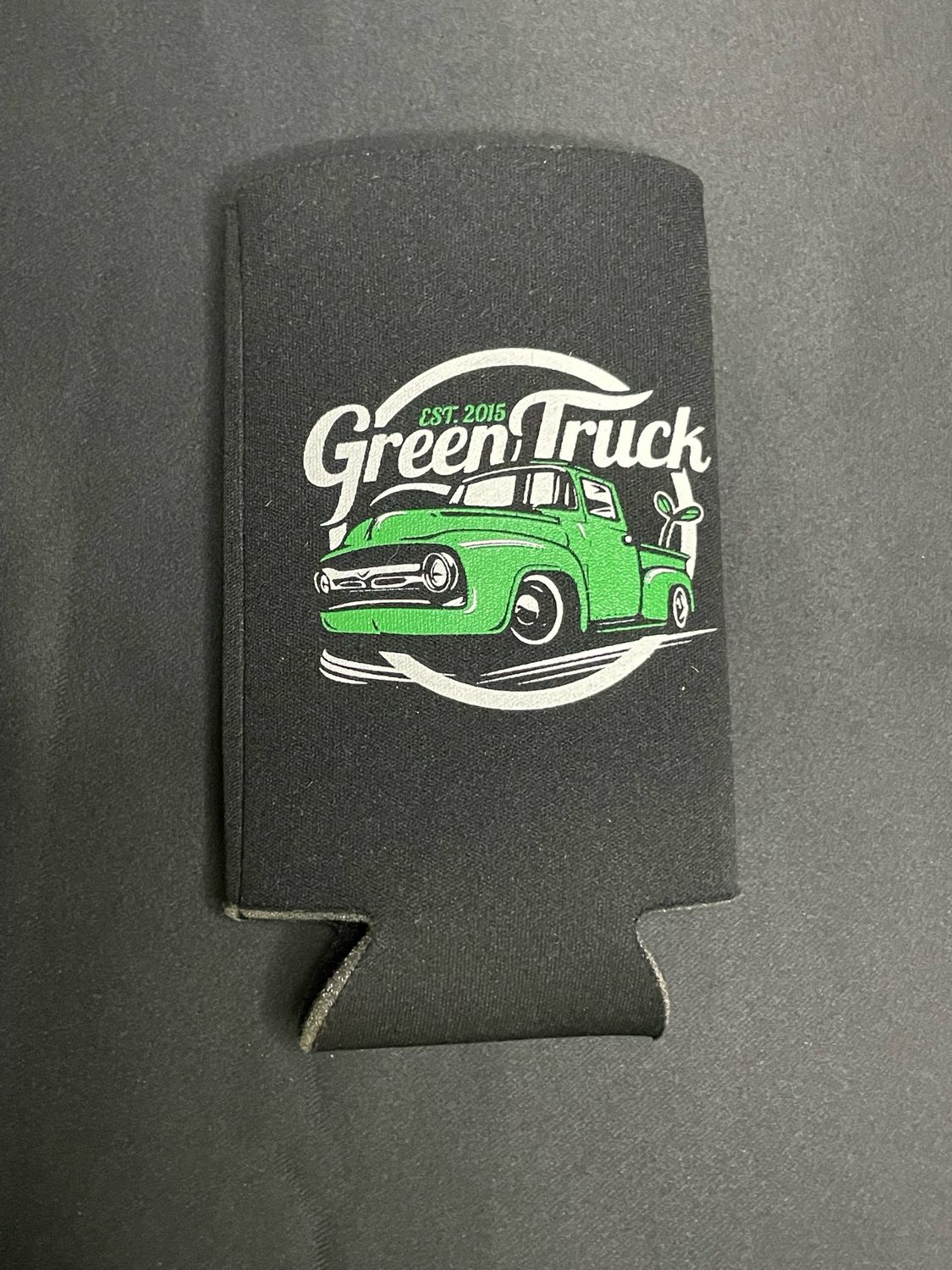 Green truck beer koozie