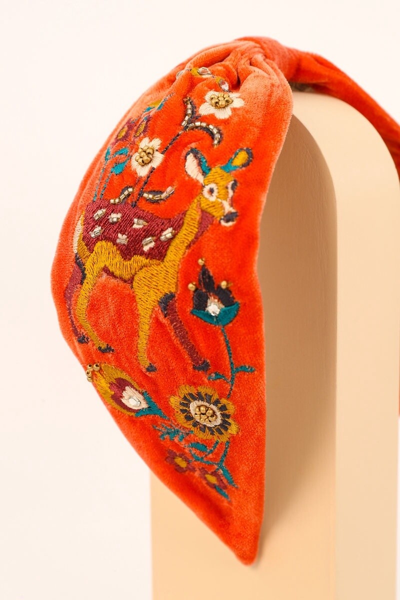 Powder Embroidered Head bands, Theme: Fawn in Meadow