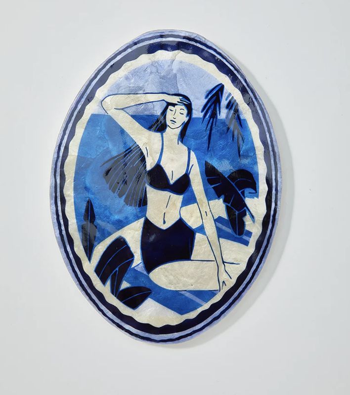 Resort View Oval Blue wall tile