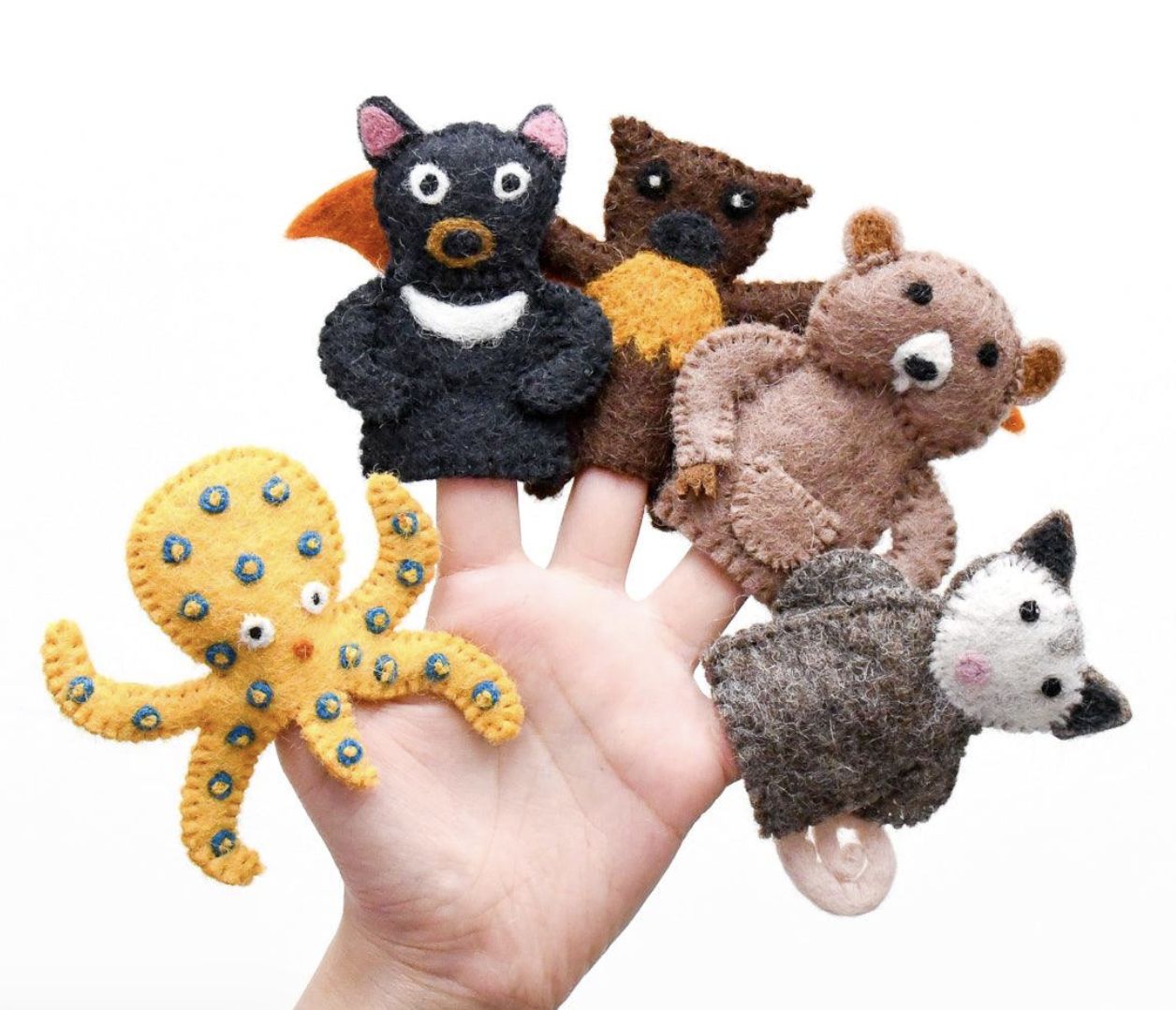 Octopus set of 5 felt  finger puppets