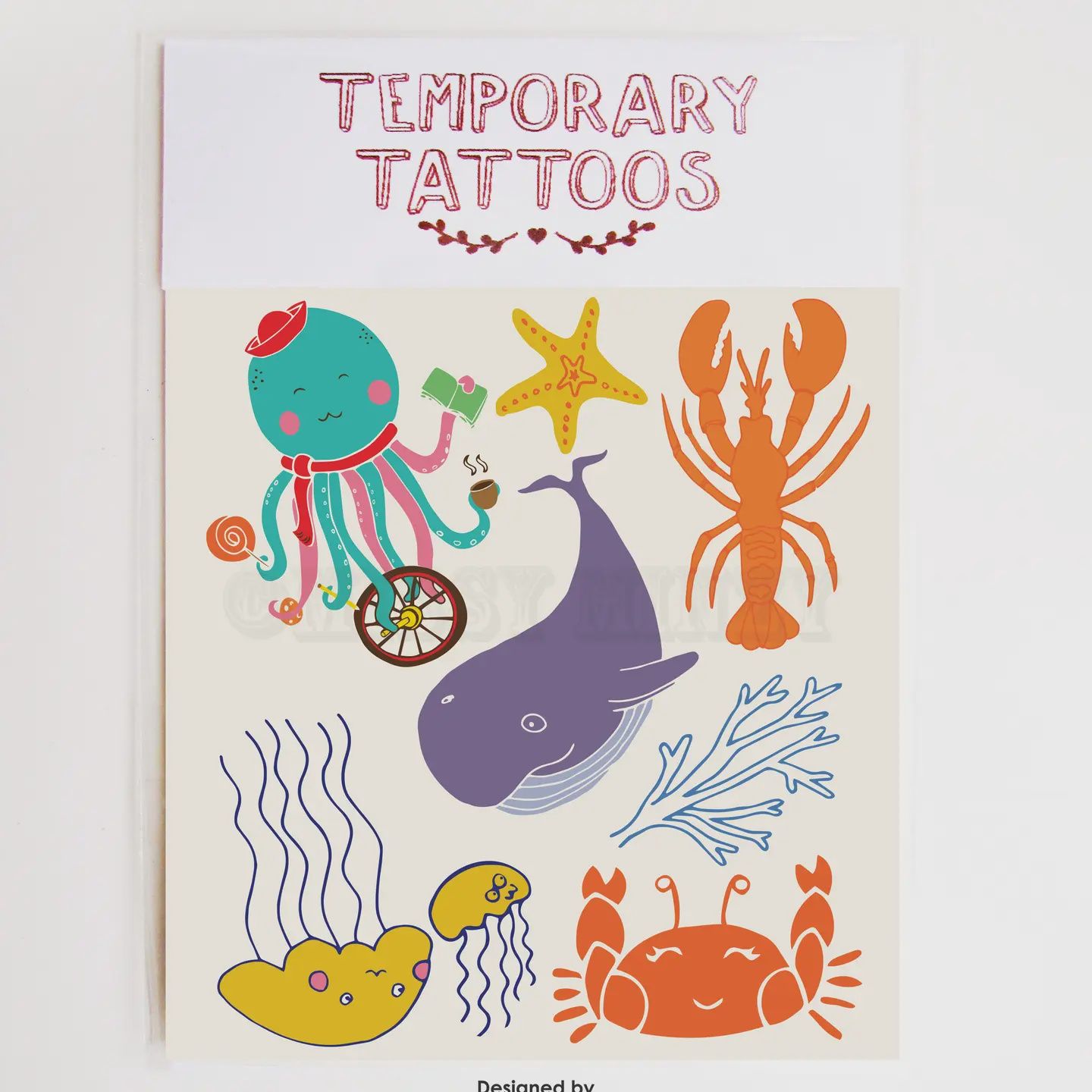 Octopus, Lobster, Whale Temporary Tattoos