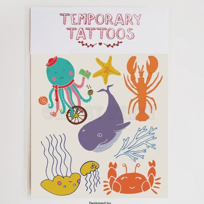 Octopus, Lobster, Whale Temporary Tattoos