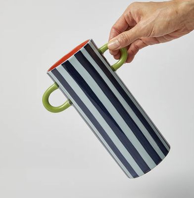 Griffe Blue Stripe Tall Vase Jones and Co