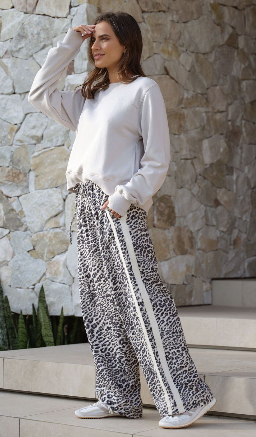 Relaxed Leopard drawstring Linen Pant