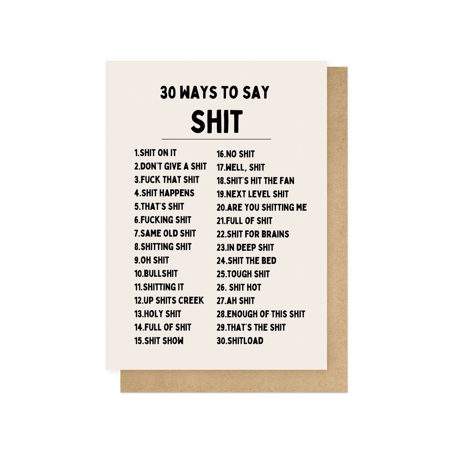 30 Ways To Say Shit Greetings Card: Cello-Free