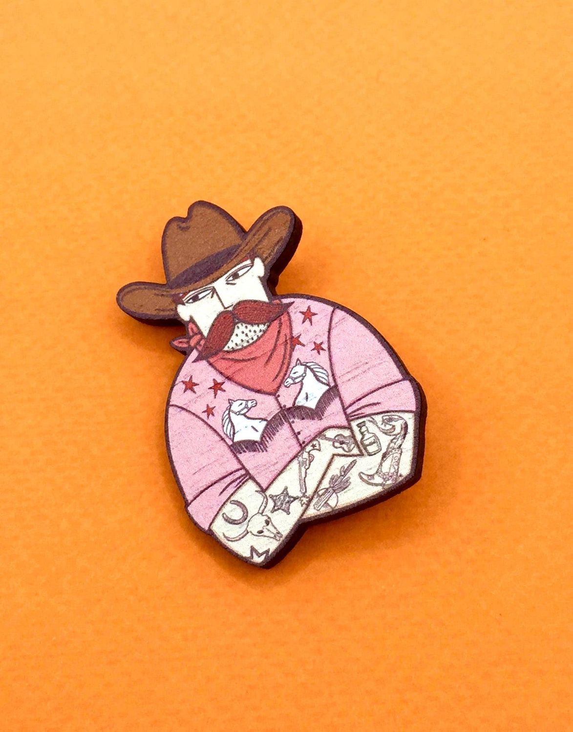Vintage Cowboy Walnut Pin Brooch