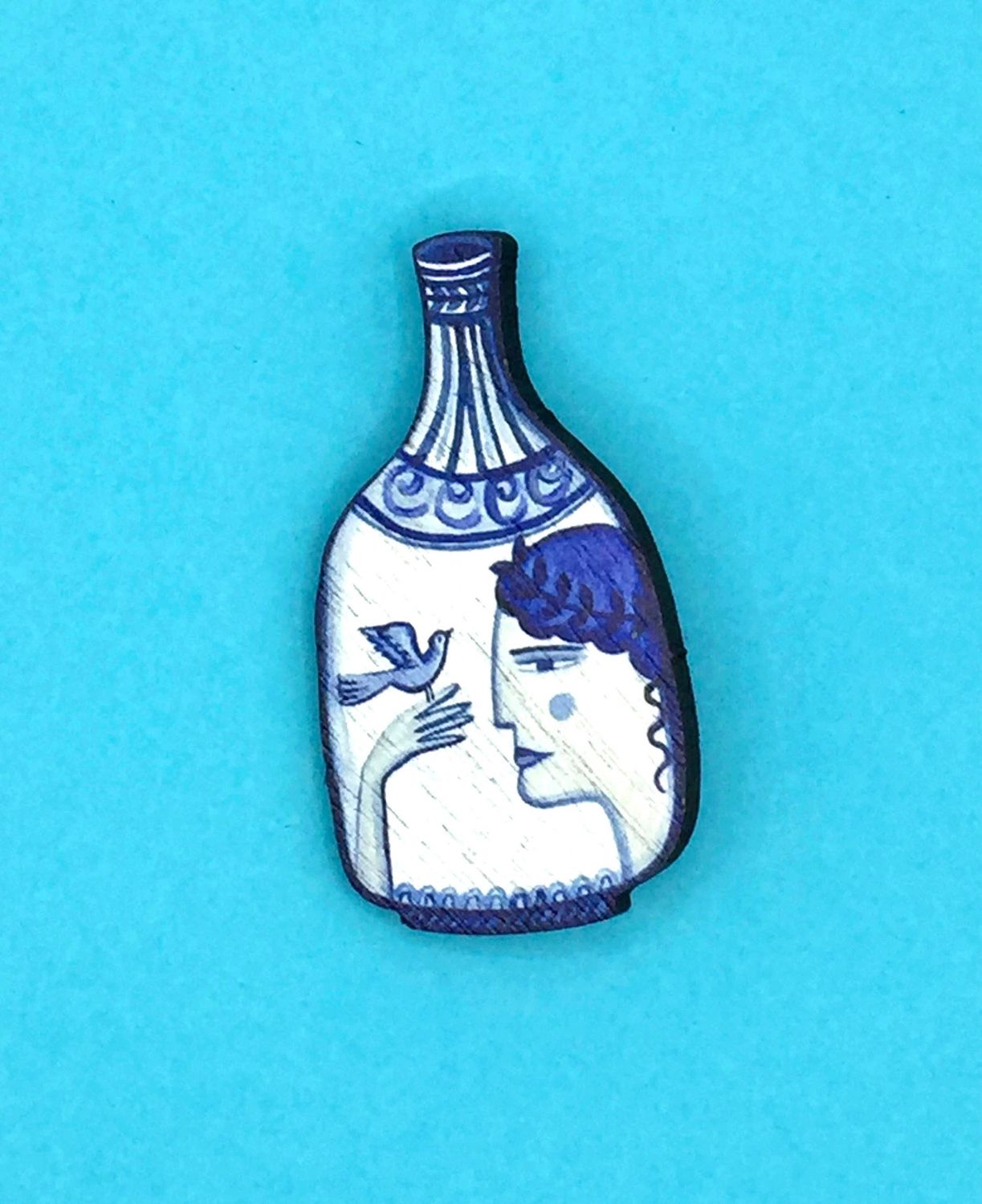 Wooden Greek Vase Pin Brooch