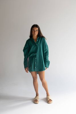 Linen Oversized Shirt - Bottle Green: L-XL | 12-14