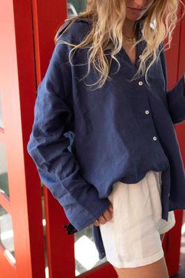 Linen Oversized Shirt - Navy: S-M | 8-10