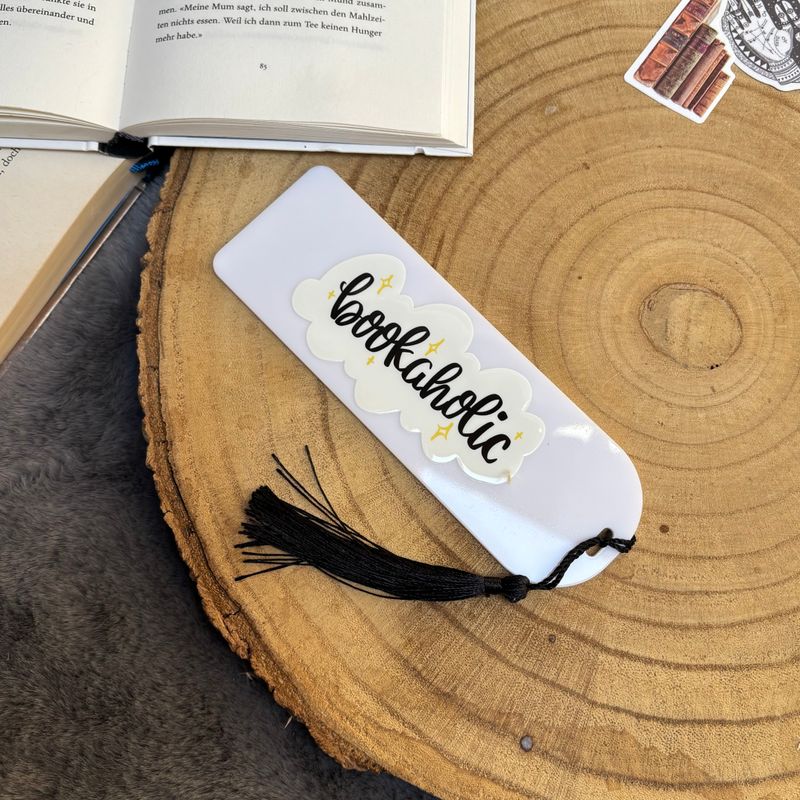 Acryllesezeichen - Acryllesezeichen - "Bookaholic" schwarz oder weiß
