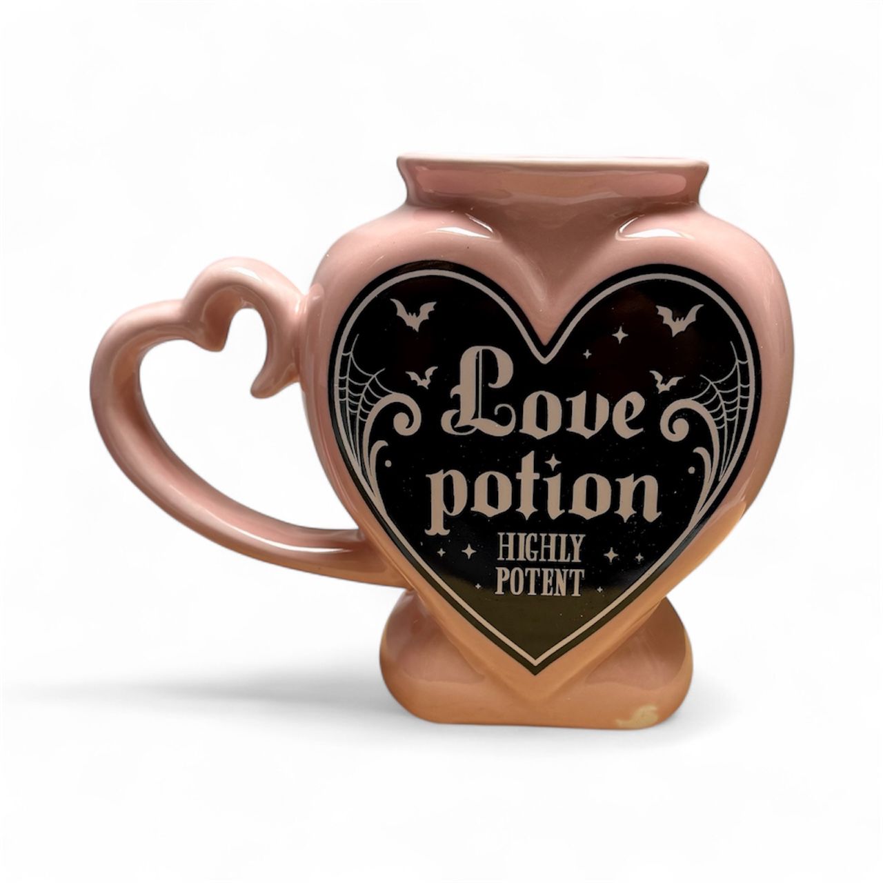 Herz-Tasse „Love Potion“ – Pink & Schwarz, Keramik