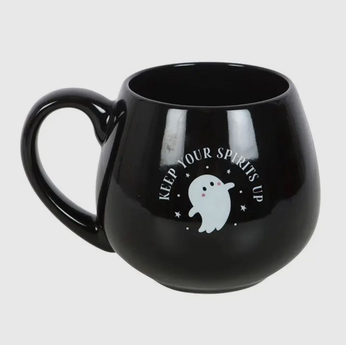 Schwarze Geister-Tasse „Keep Your Spirits Up“ – Halloween Mug