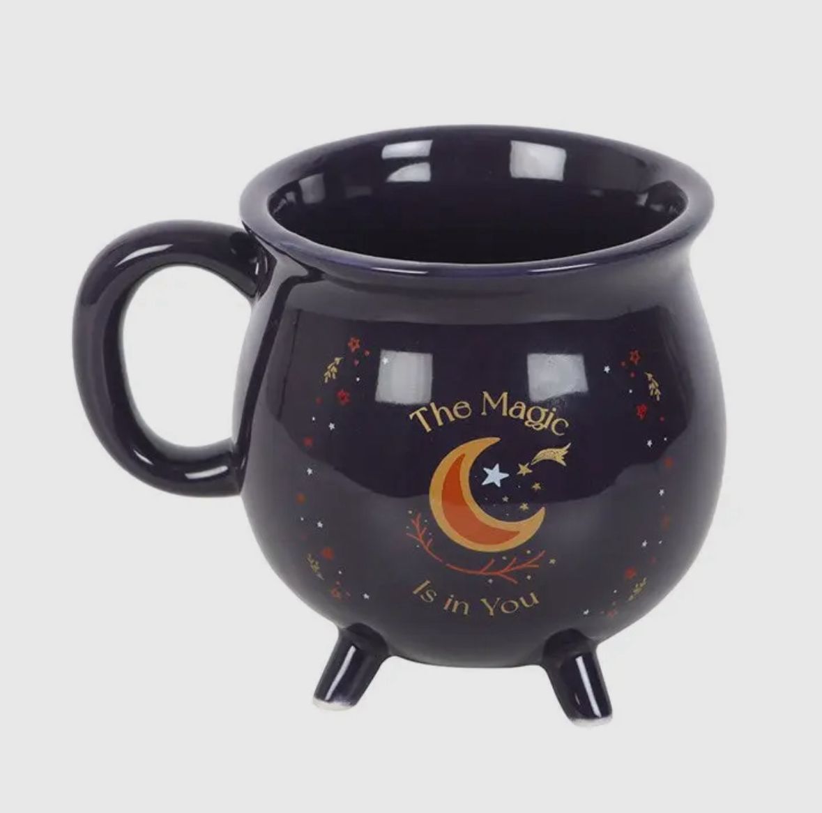 Hexenkessel Tasse „The Magic Is in You“ – Keramik, dunkelblau mit Mond & Sternen | Witch Mug