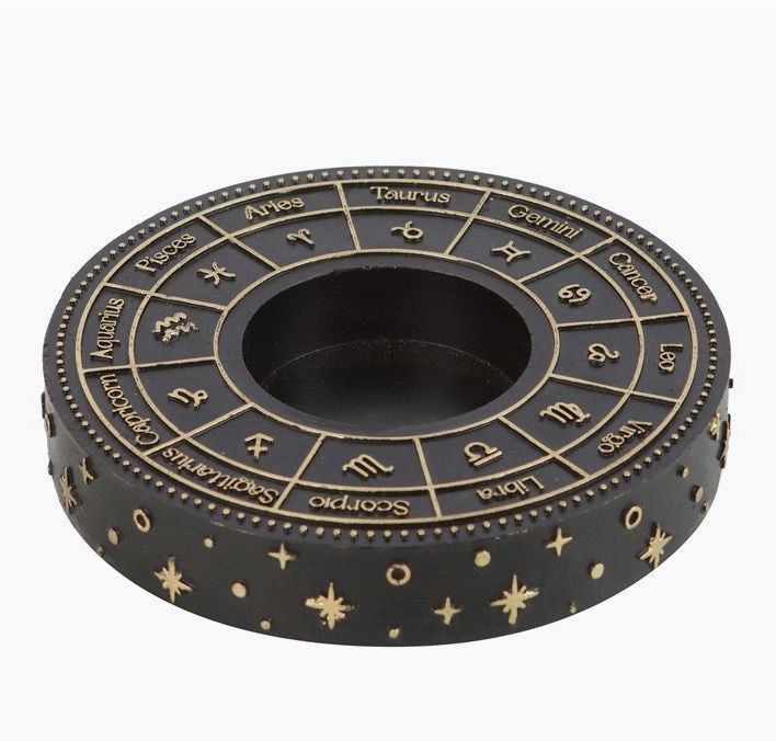 Zodiac Teelichthalter – Sternkreis-Wheel (schwarz/gold)