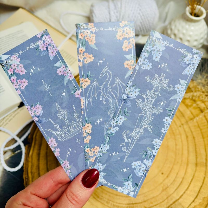 Lesezeichen-Set „Bloom & Blades“ – 3er Pack (Krone, Drache, Dagger)