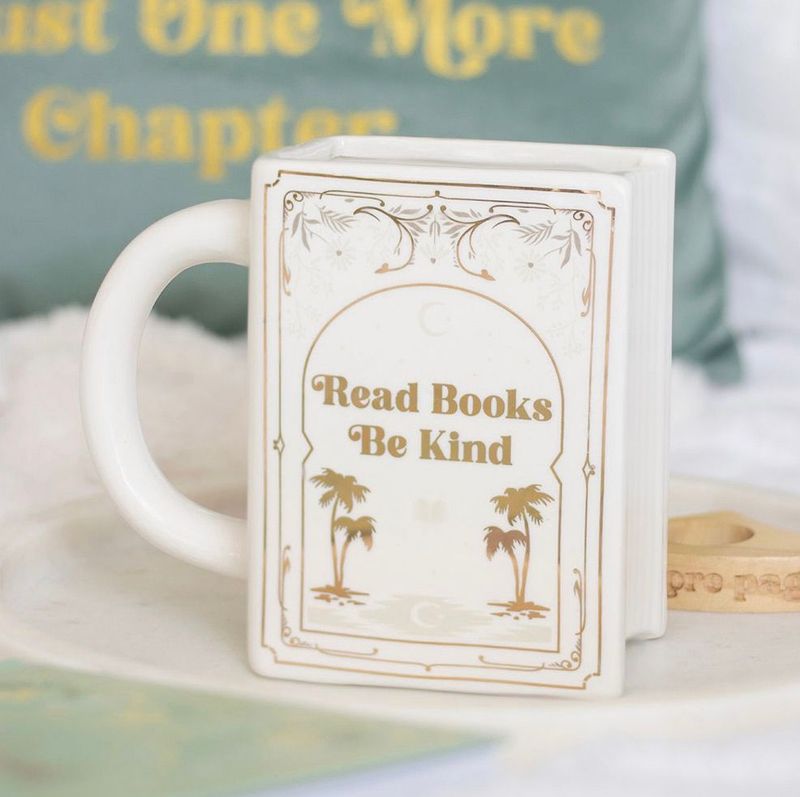 Buch-Tasse „Read Books Be Kind“ (weiß/gold)