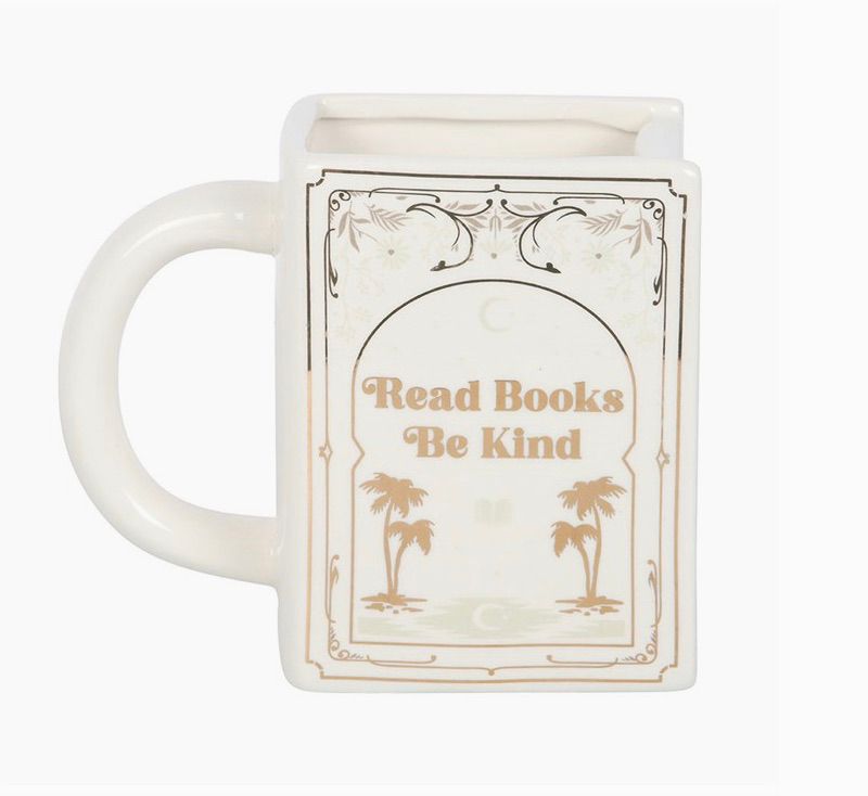 Buch-Tasse „Read Books Be Kind“ (weiß/gold)