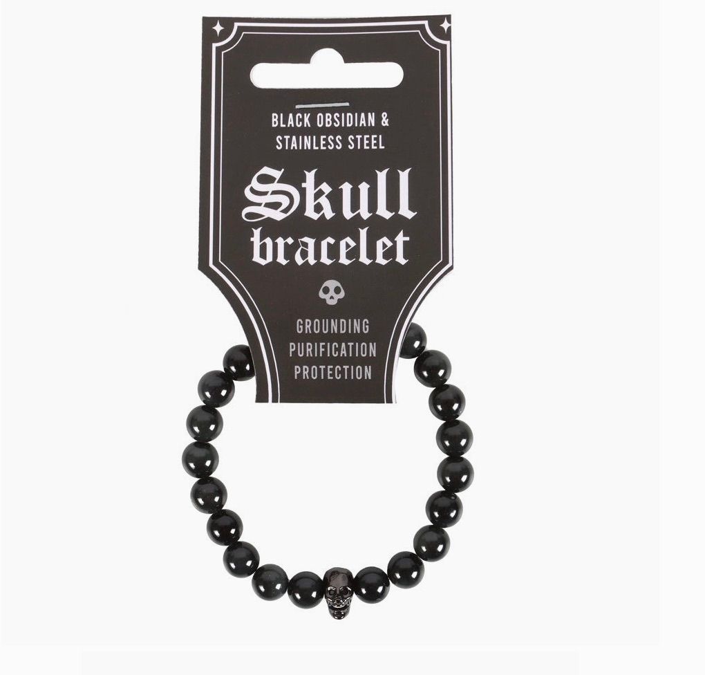 Skull Bracelet – schwarzes Perlenarmband mit Totenkopf-Detail (Black Obsidian)