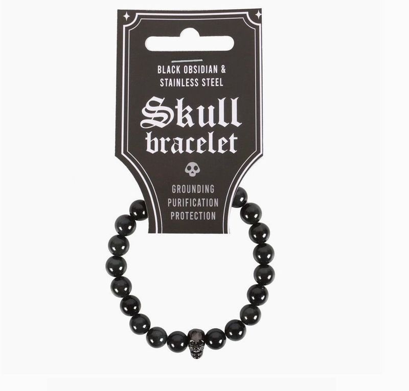Skull Bracelet – schwarzes Perlenarmband mit Totenkopf-Detail (Black Obsidian)