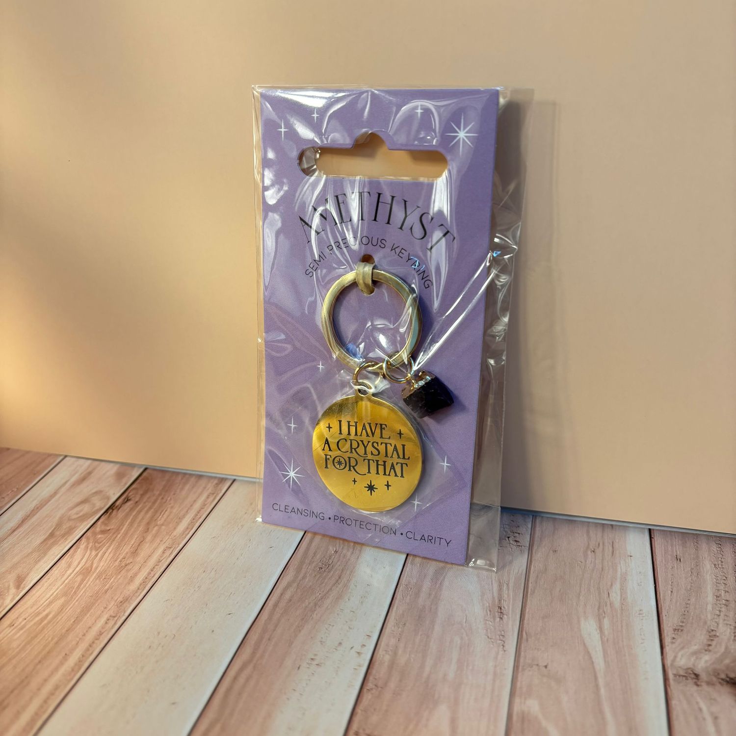 Schlüsselanhänger „I have a crystal for that“ (mit Amethyst-Anhänger)