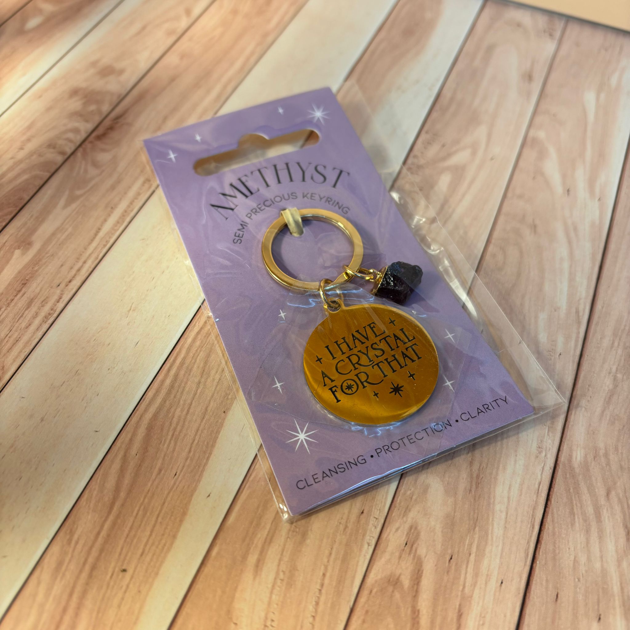 Schlüsselanhänger „I have a crystal for that“ (mit Amethyst-Anhänger)