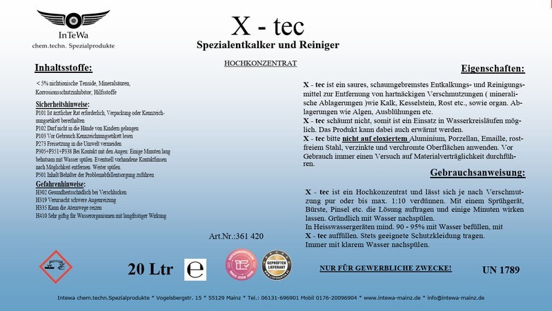 X - tec Spezialentkalker und Reiniger  Kunststoffkanister 20 Ltr.