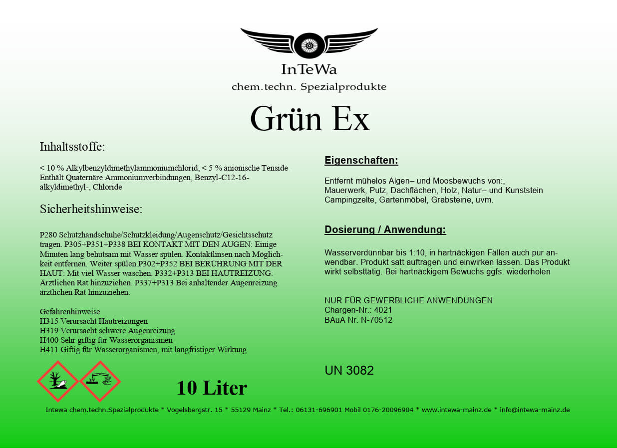Grün Ex Grünbelagsentferner 10 Ltr. Kunststoffkanister