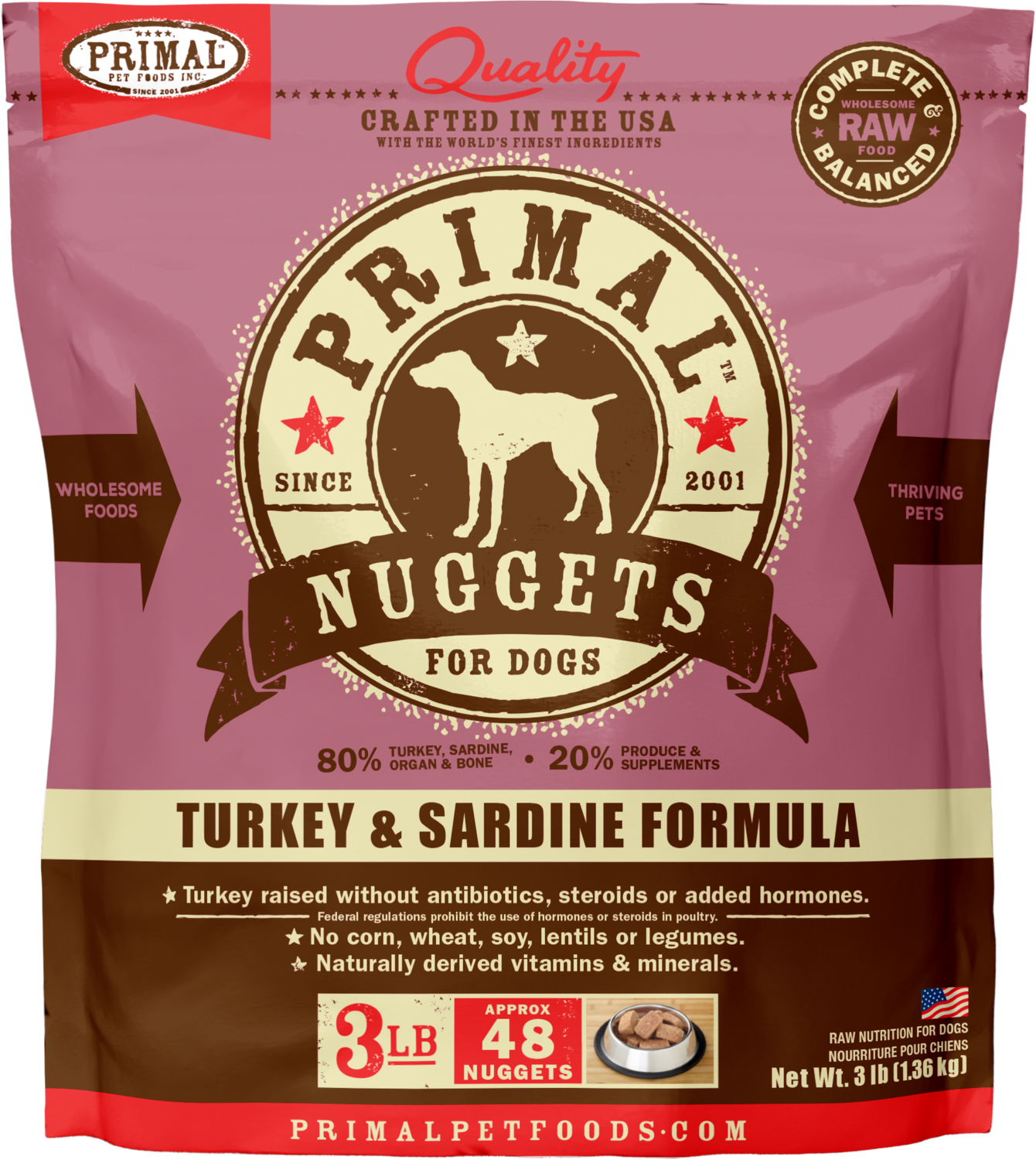 Primal Turkey &amp; Sardine Formula Nuggets Frozen Raw 3lb