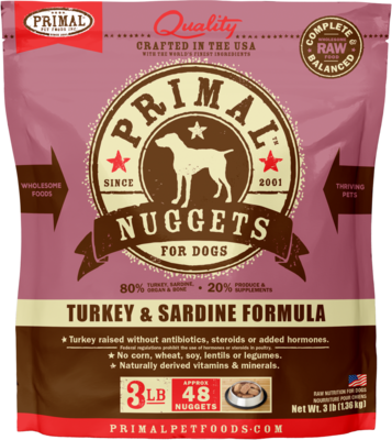 Primal Turkey &amp; Sardine Formula Nuggets Frozen Raw 3lb