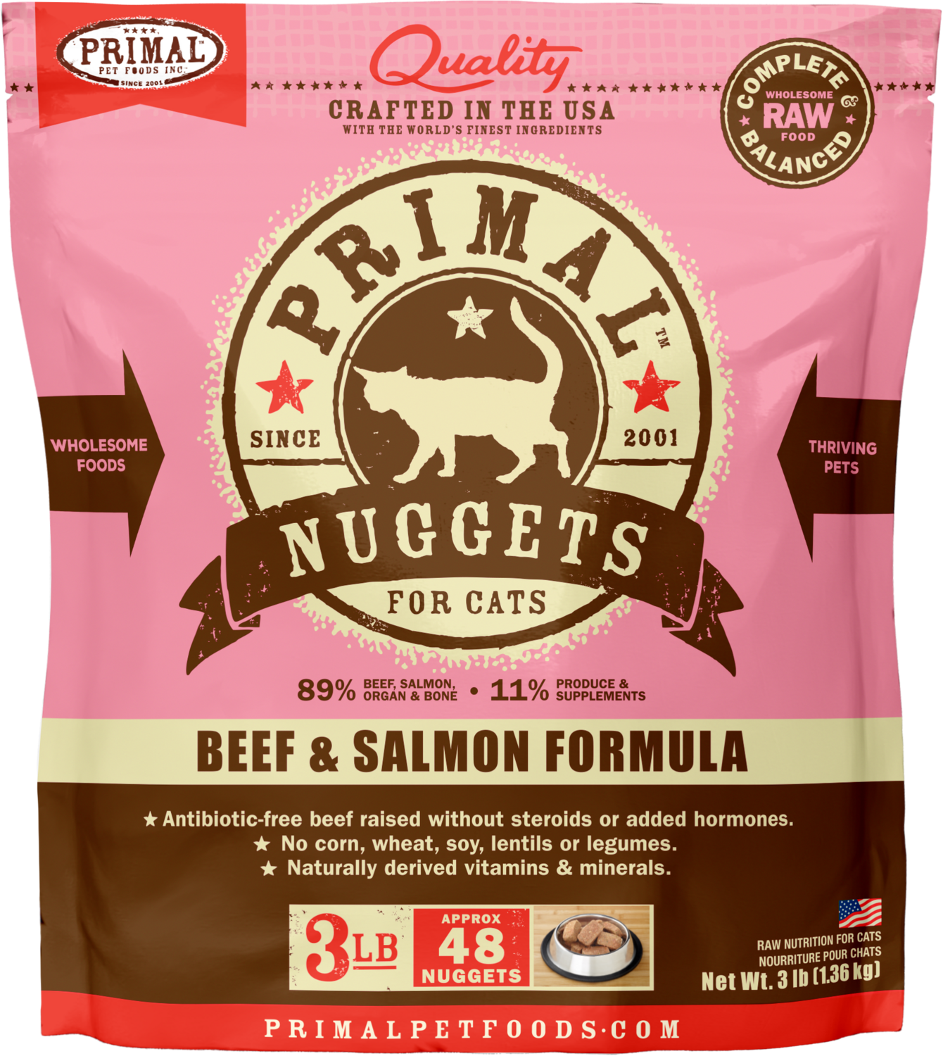 Primal Beef &amp; Salmon Formula Nuggets Frozen Raw 3lb