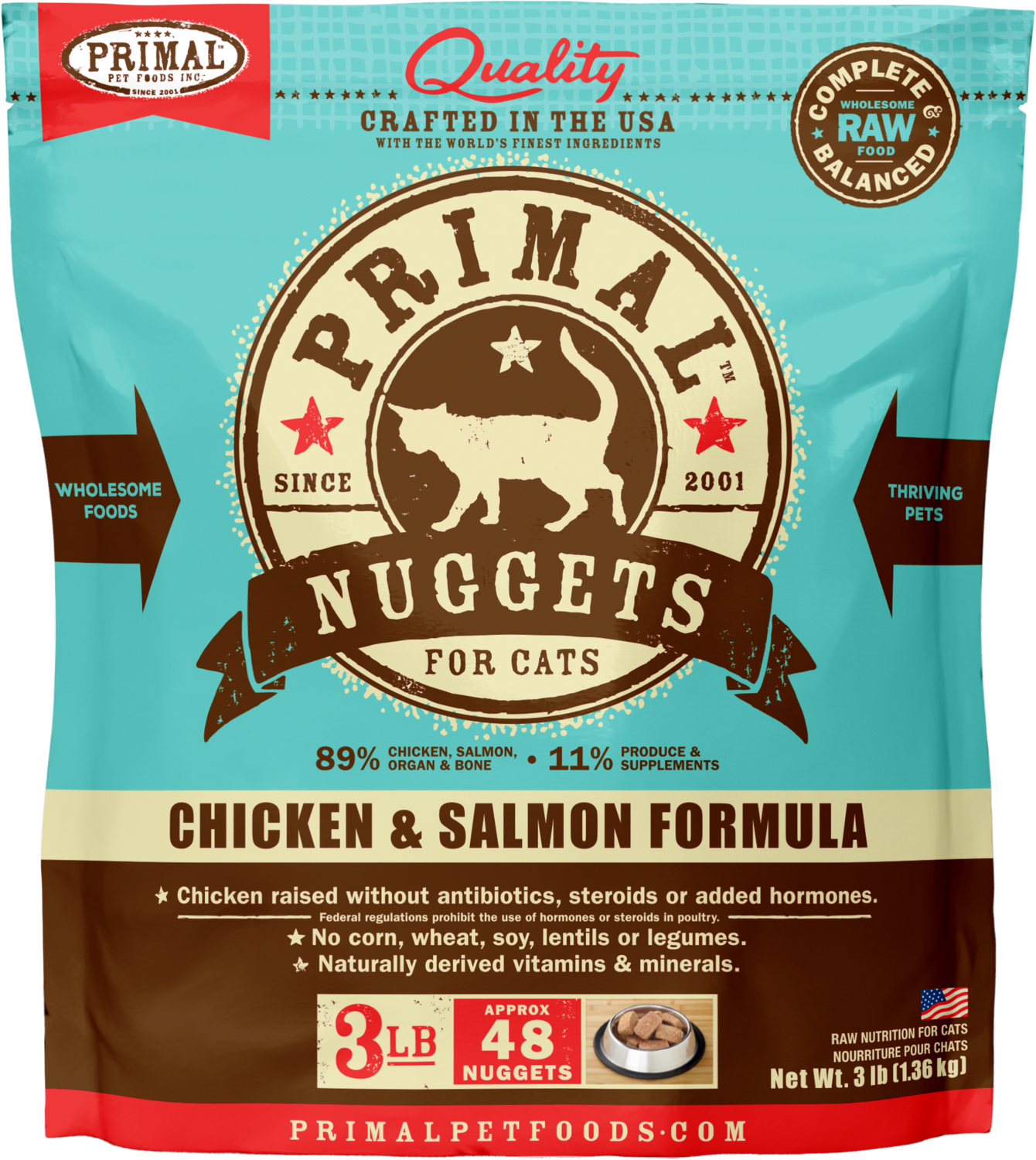 Primal Chicken &amp; Salmon Formula Nuggets Frozen Raw 3lb
