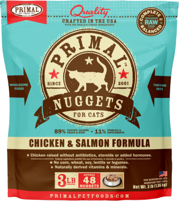 Primal Chicken &amp; Salmon Formula Nuggets Frozen Raw 3lb