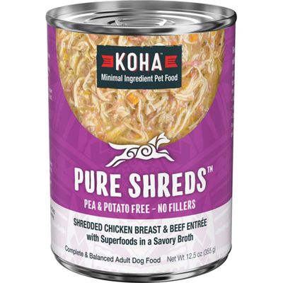 Koha Grain Free Shredded Chicken &amp; Beef Dog Food 12.5oz